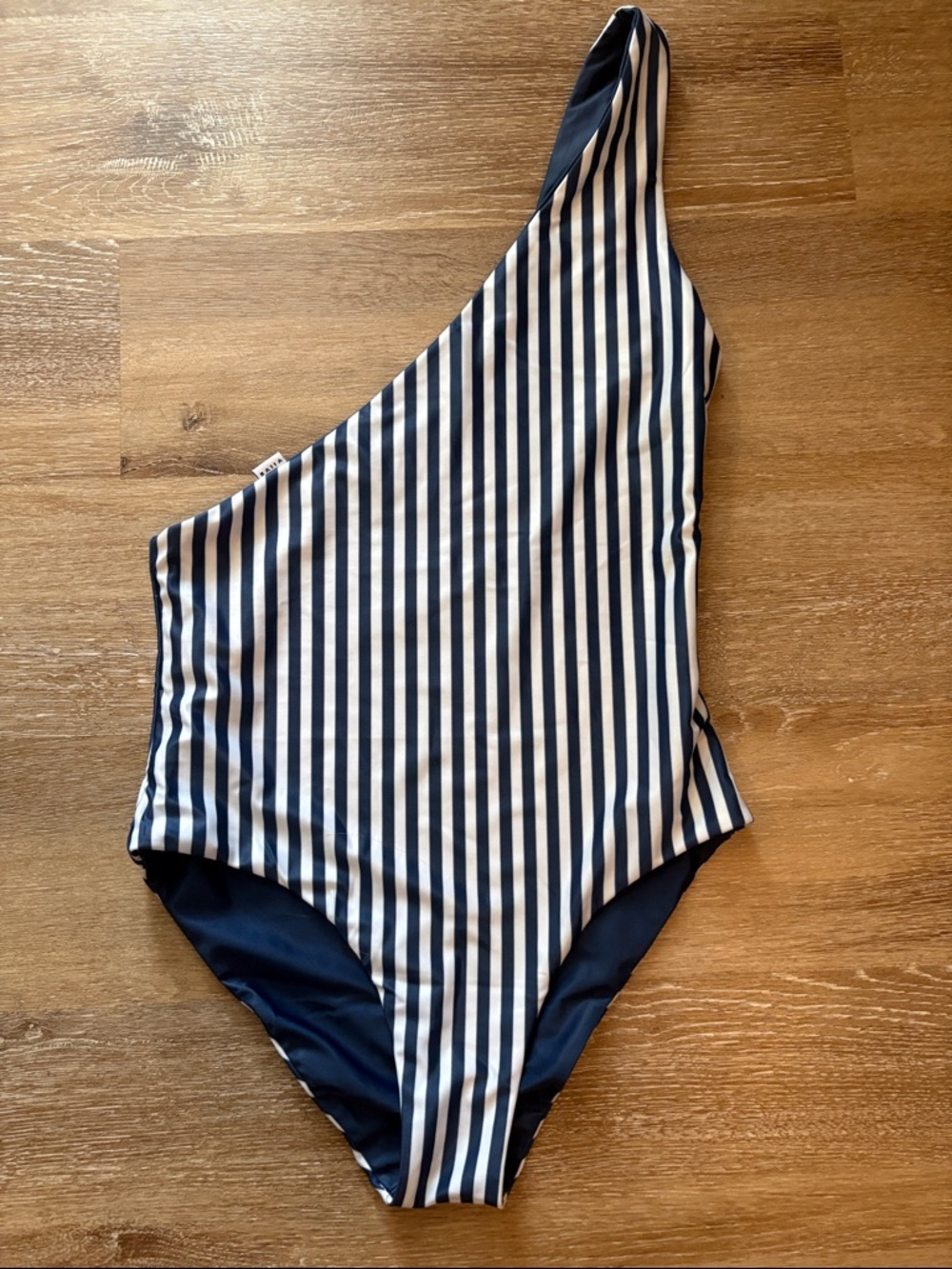 One-Shoulder Navy and White Striped One-Piece Swimsuit